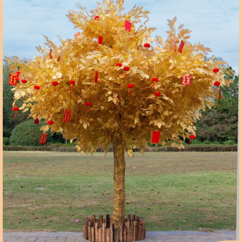 Simulated Golden Banyan Tree Holiday Arrangement Fake Tree Golden Money Tree