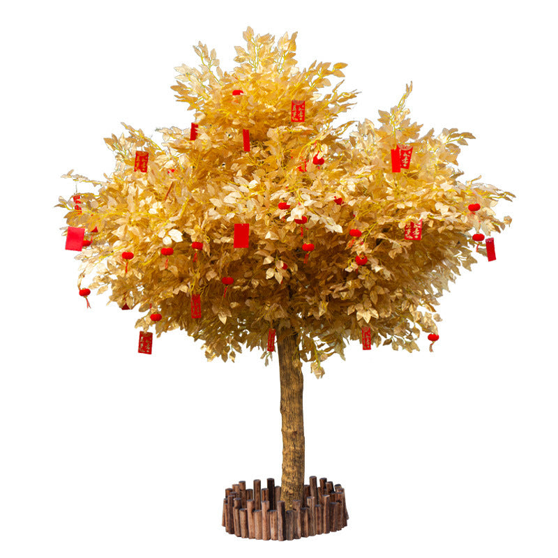 Simulated Golden Banyan Tree Holiday Arrangement Fake Tree Golden Money Tree