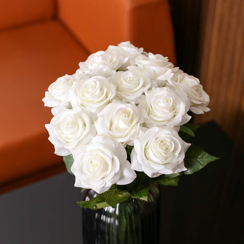 12PCS  Roses Artificial  Flowers Bouquet Real Touch Roses Silk Flowers