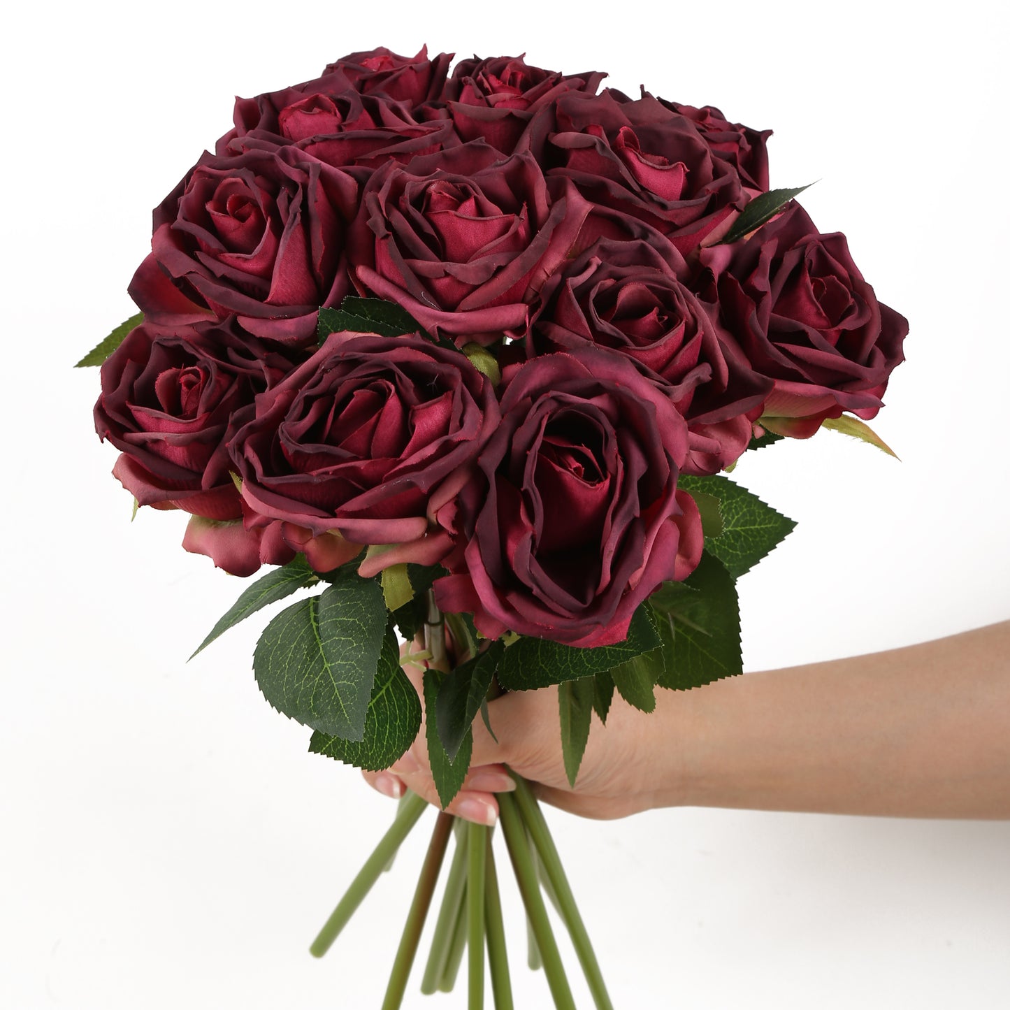 Roses Artificial Flowers 12PCS Roses Flowers Heads Dried Silk Flowers Burgundy Flowers Artificial for Decorations with Single Stems for Floral Arrangements Wedding Flowers