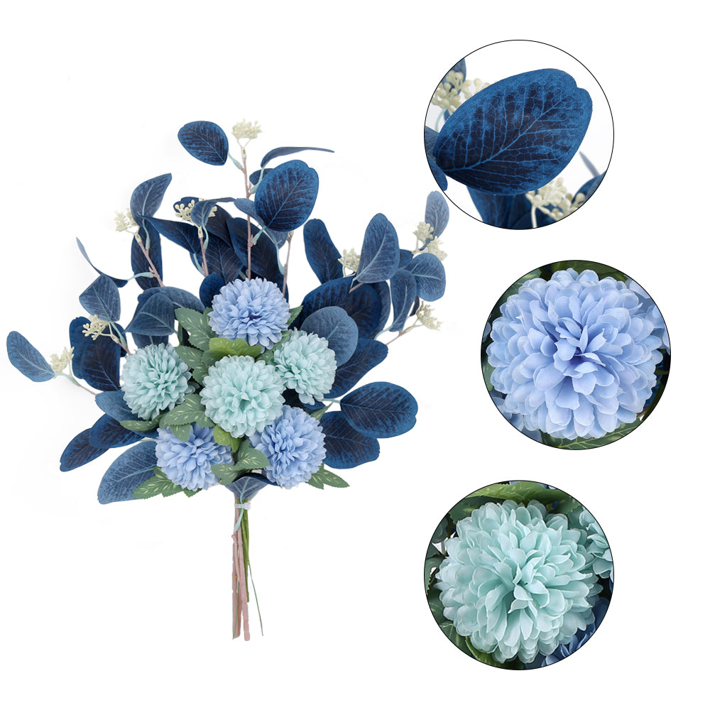 Blue Fake Flowers Bouquet Artificial Hydrangea Flowers Blue Chrysanthemum Silk Flowers for Fake Flower Arrangements Blue Decor Home Indoor Dining Table Decor