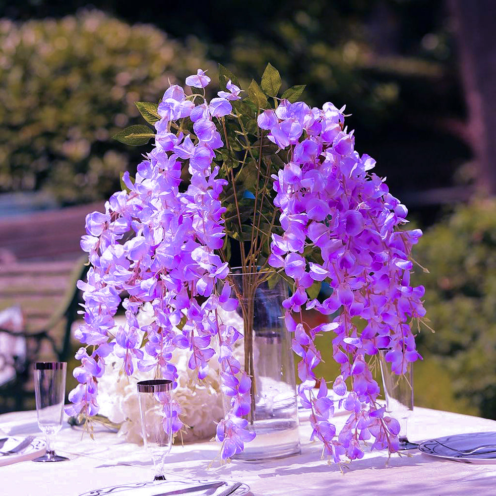 12pcs Artificial Wisteria Flowers Purple Dense Artificial Fake Wisteria Vine Ratta Hanging Garland Silk Flowers String Home Party Wedding Decor